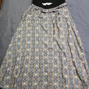LuLaRoe A-Line Skirt with Blue and Brown Pattern
